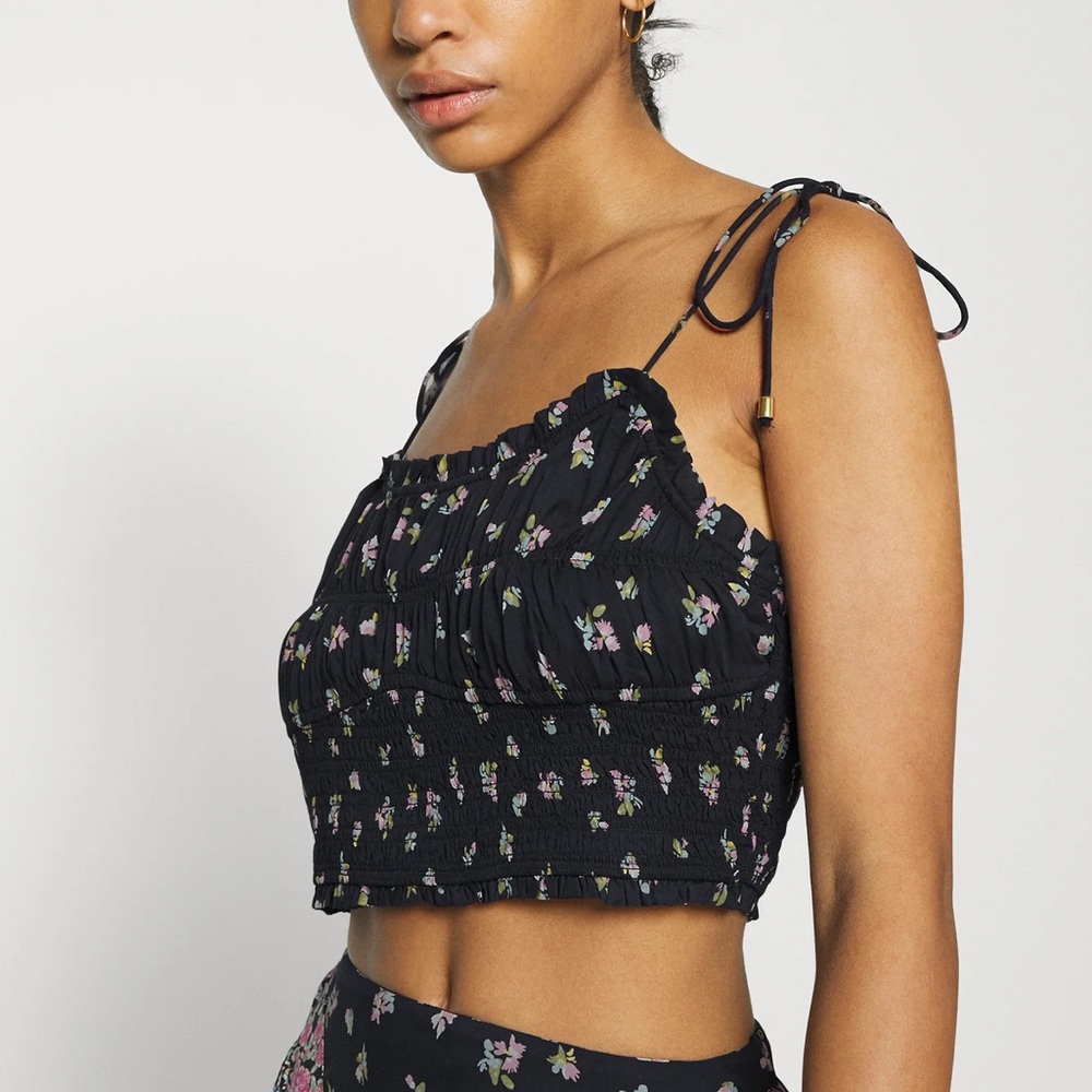 Free People Kaia Floral Print Smocked Crop Top